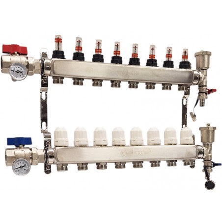 Rostfri golvvärmefördelare 8 kretsar Nordic Tec INOX