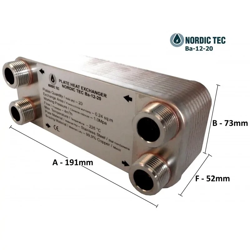 Plattvärmeväxlare Nordic Tec Ba-12-20 3/4 &1/2"