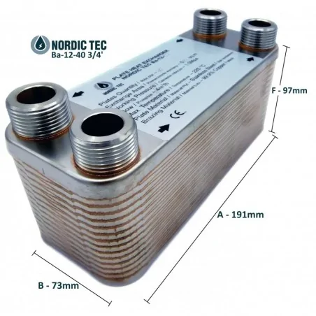 Plattvärmeväxlare Nordic Tec Ba-12-40 3/4" 85 kW