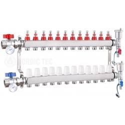 Rostfri fördelare Nordic Tec INOX med 12 kretsar 12 värmeslingor