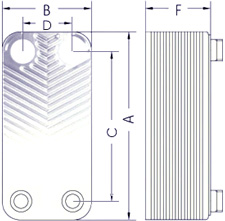 Plattvärmeväxlare 20 kW teknisk ritning Ba-12-50