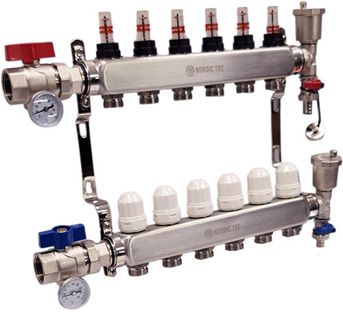 golvvärmefördelare 6 slingor Inox Nordic Tec SE8