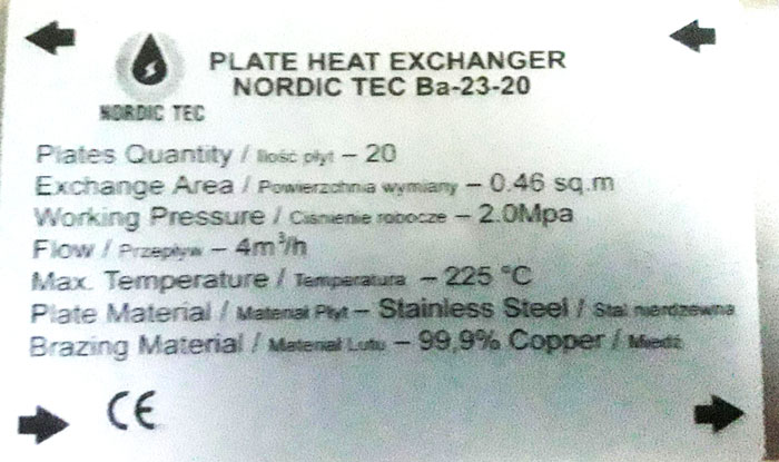 Märkskylt för värmeväxlare